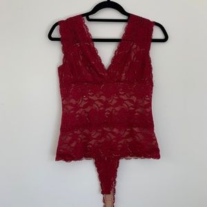 Lace V-Neck Red Top